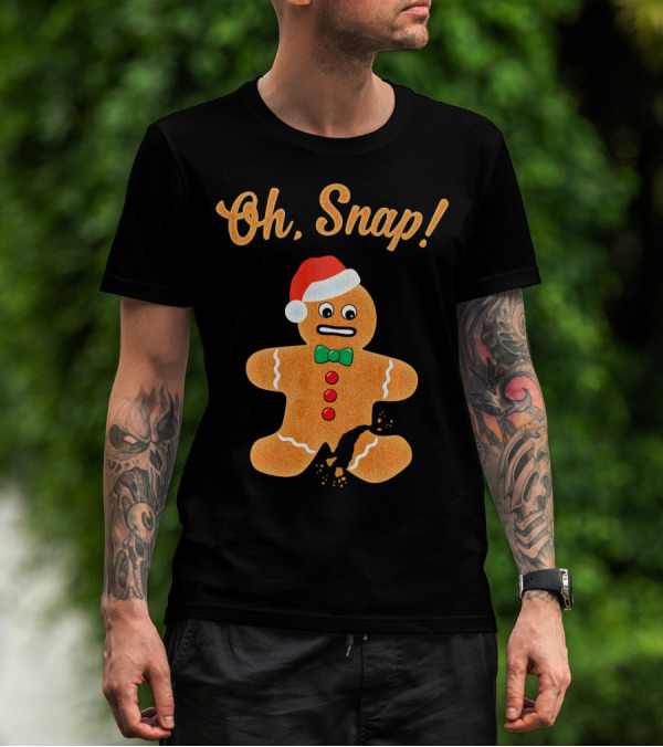 Funny Christmas Gingerbread Man Oh Snap Broken Cookie Santa Hat T-Shirt