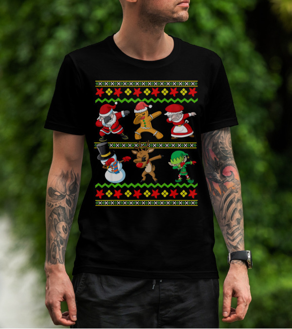 Christmas Kids Santa Dabbing Squad Snowman Gingerbread Mrs Claus Reindeer Elf T-Shirt