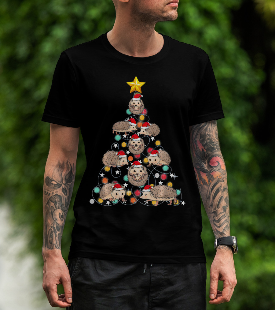 Santa Hedgehog Christmas Tree Funny Hedgehog Santa Hats T-Shirt