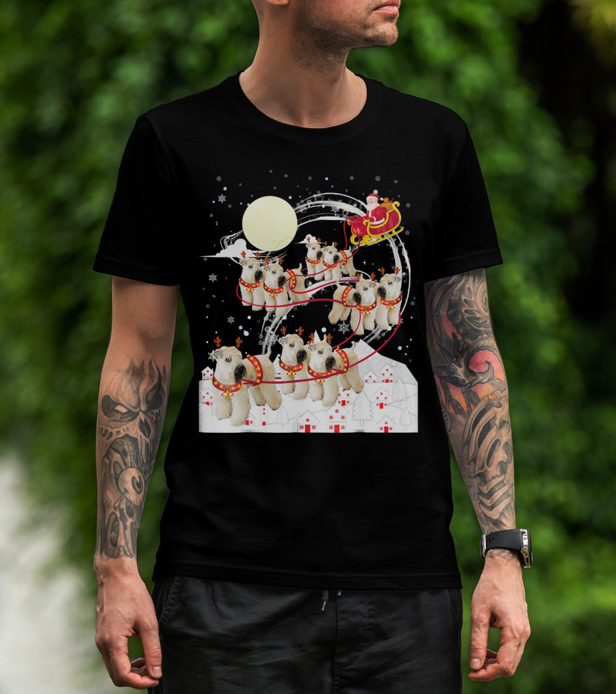 Soft Coated Wheaten Terrier Reindeer Christmas Santa Sleigh Moon Snow Holiday Scene T-Shirt