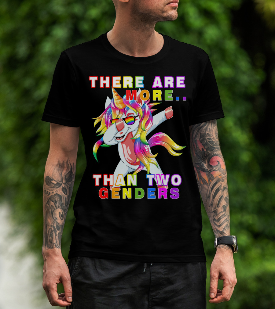 There Are More Than Two Genders Unicorn Dabbing Rainbow Mane Sunglasses T-Shirt