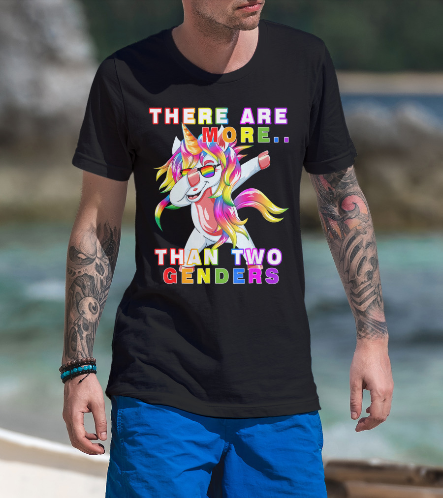 There Are More Than Two Genders Unicorn Dabbing Rainbow Mane Sunglasses T-Shirt