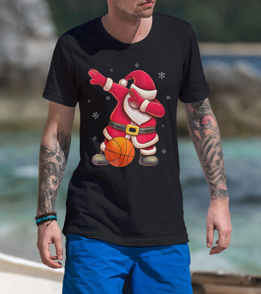 Basketball Santa Dabbing With Hoops And Snowflakes T-Shirt
