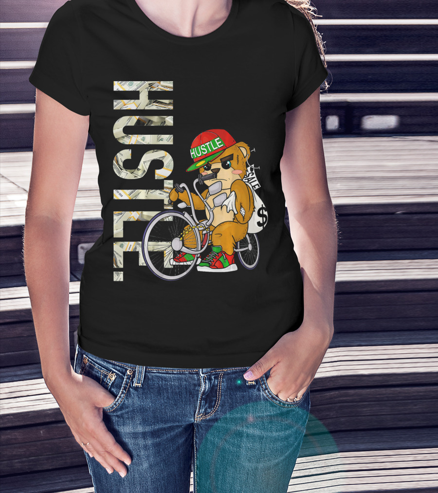 Hustle Teddy Dollar Shades Cap Low Rider Bike T-Shirt