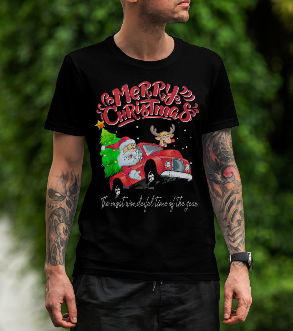 Merry Christmas Santa Reindeer Ride The Most Wonderful Time Of The Year T-Shirt