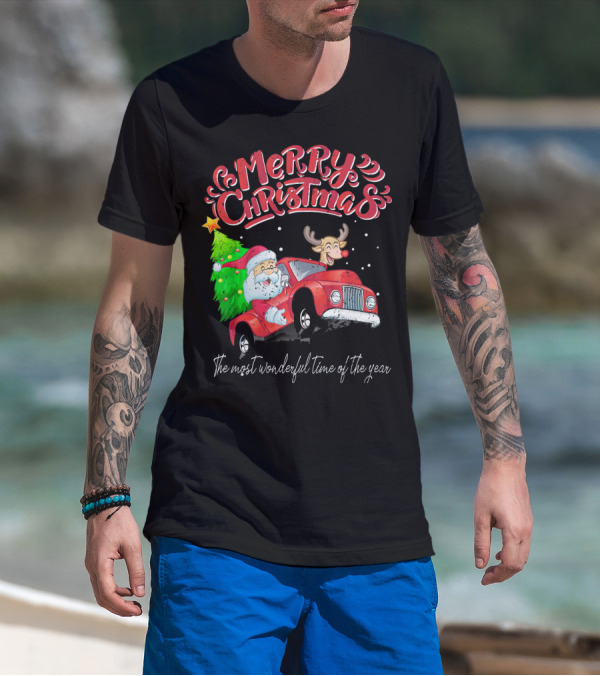 Merry Christmas Santa Reindeer Ride The Most Wonderful Time Of The Year T-Shirt