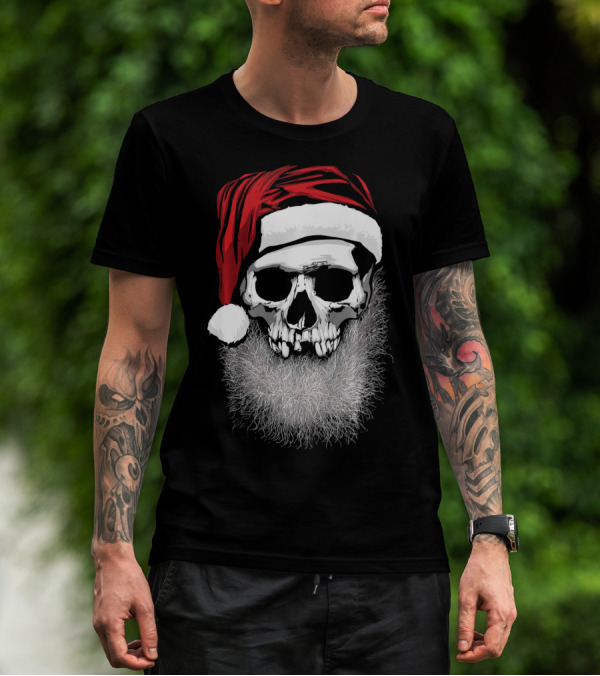 Muerto Father Christmas Skull Santa Hat Beard T-Shirt