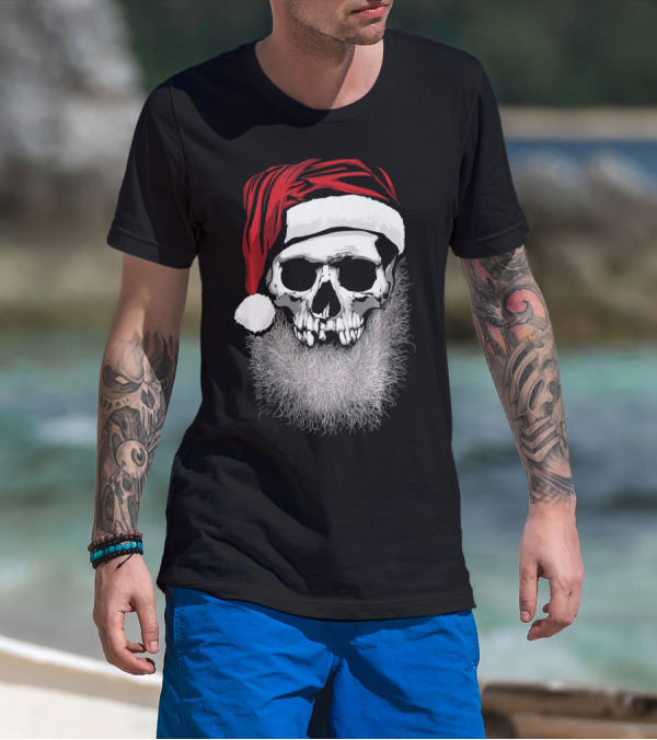 Muerto Father Christmas Skull Santa Hat Beard T-Shirt