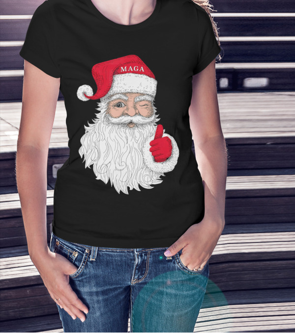 Santa Claus Winking In MAGA Hat With Thumbs Up T-Shirt
