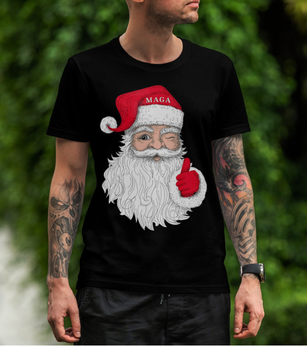 Santa Claus Winking In MAGA Hat With Thumbs Up T-Shirt