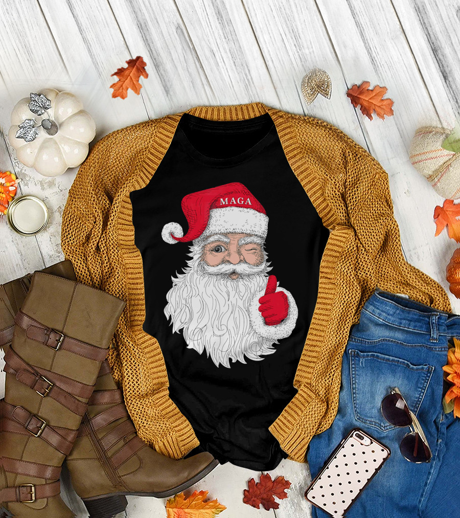 Santa Claus Winking in MAGA Hat with Thumbs Up T-Shirt