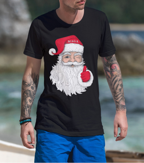 Santa Claus Winking In MAGA Hat With Thumbs Up T-Shirt