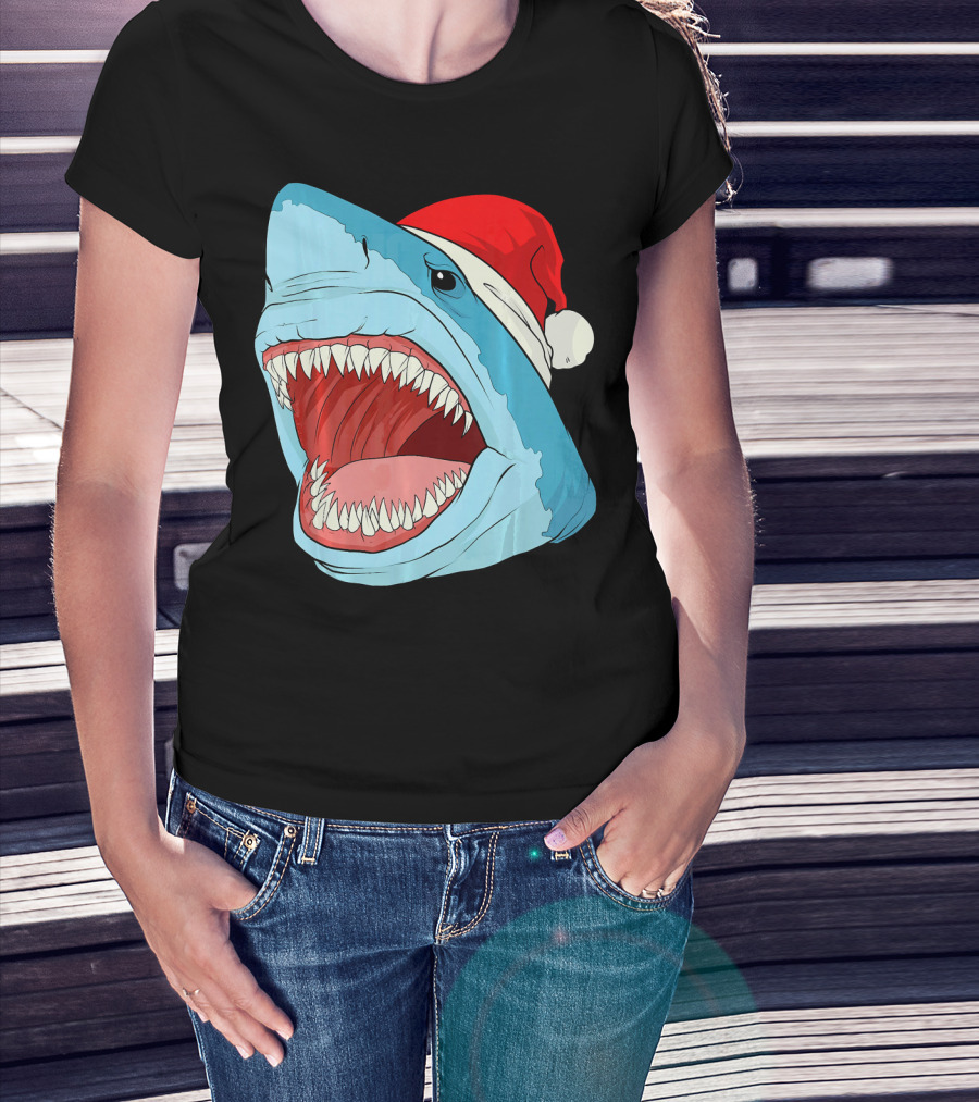 Santa Jaws Cool Christmas Shark Holiday Humor T-Shirt