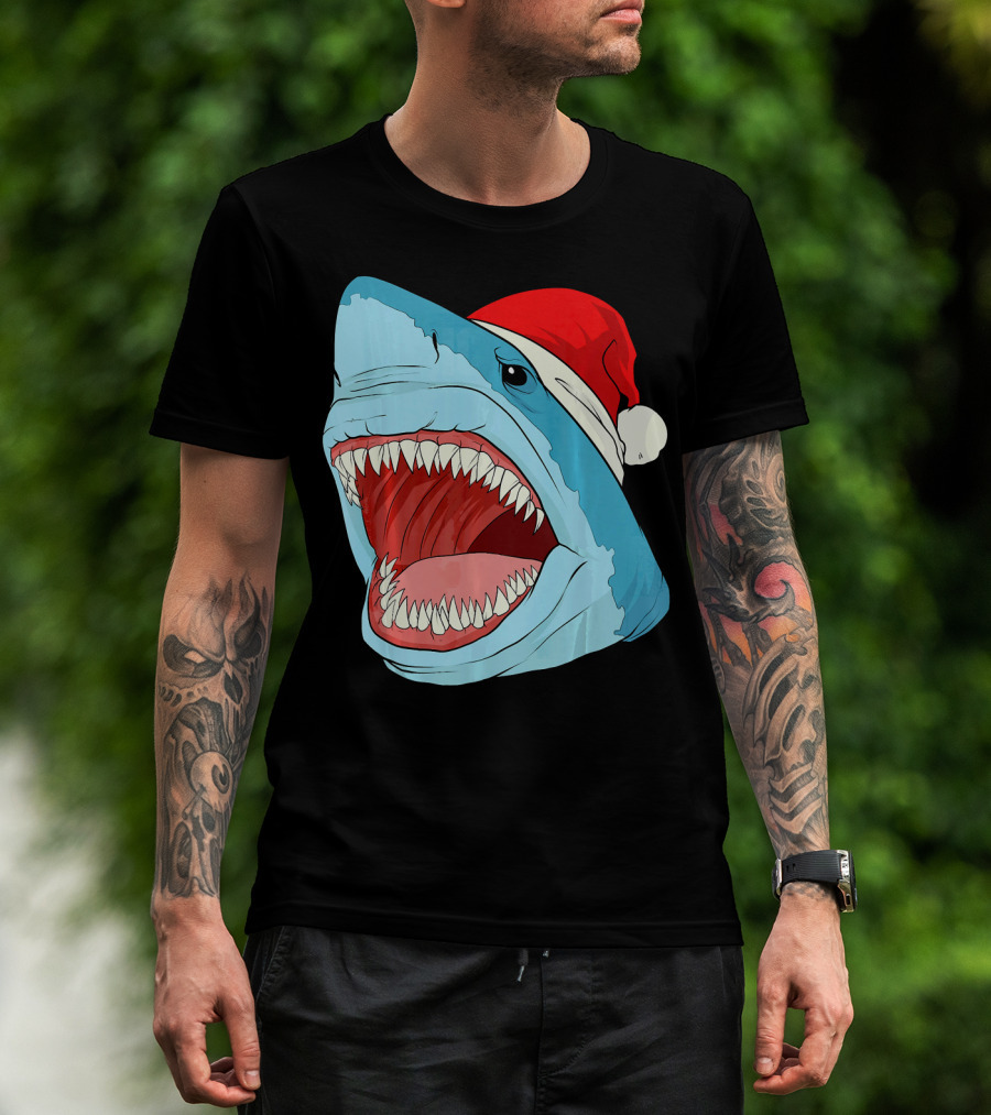 Santa Jaws Cool Christmas Shark Holiday Humor T-Shirt