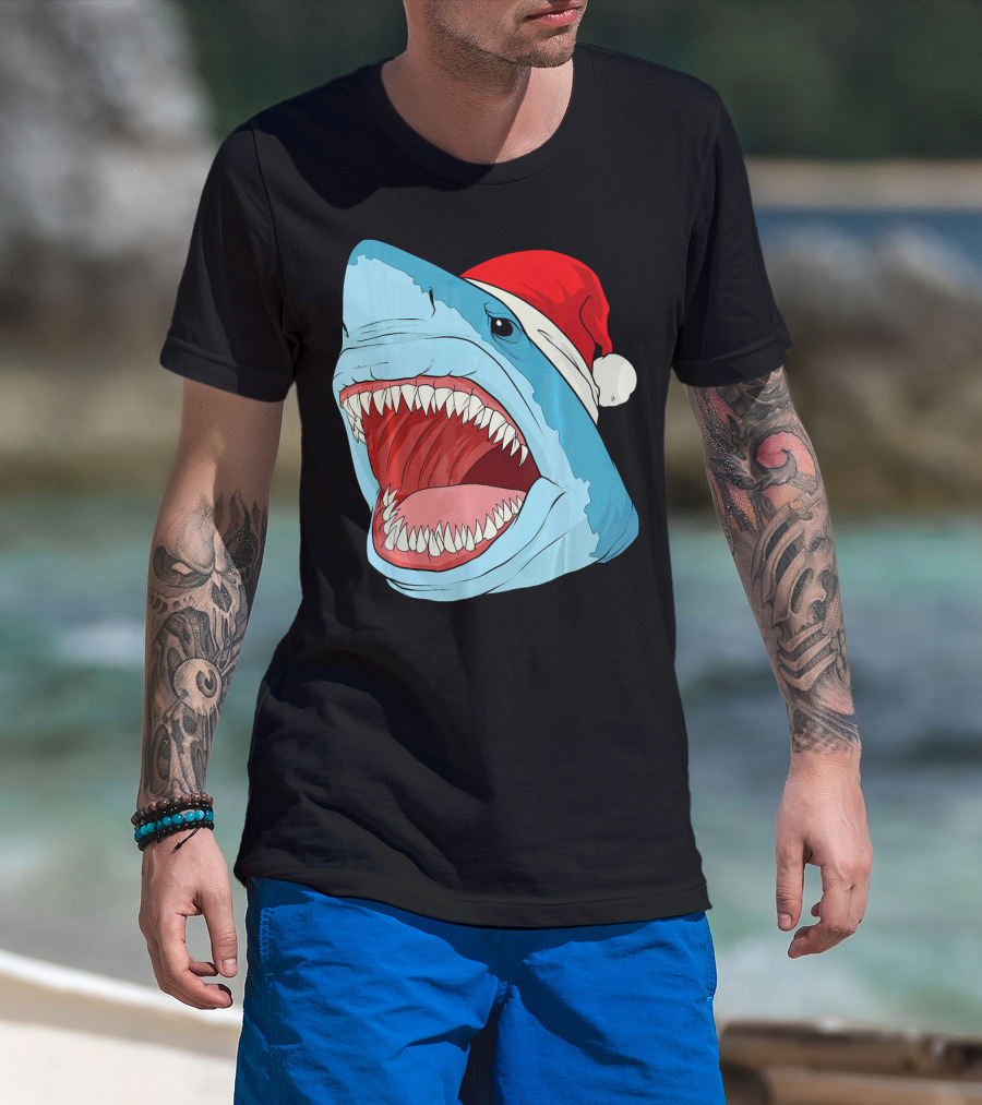 Santa Jaws Cool Christmas Shark Holiday Humor T-Shirt
