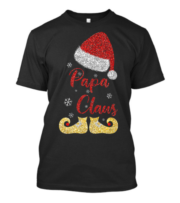 Papa Claus Red Santa Hat Snowflakes Gold Elf Shoes Christmas Family Matching T-Shirt