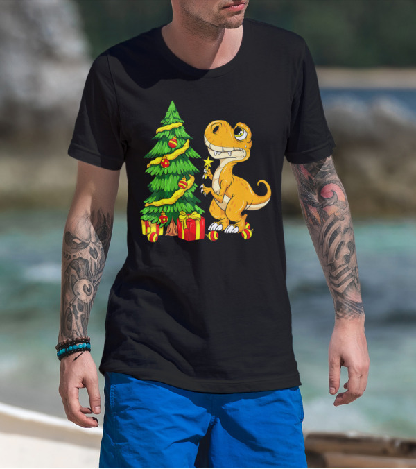 Tree Rex Christmas Dinosaur Funny Rex Holiday Scene T-Shirt