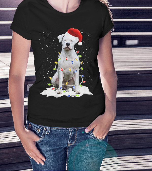 Dogo Argentino Christmas Lights Santa Hat Snow Holiday T-Shirt