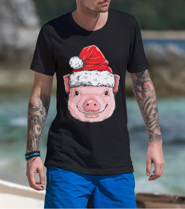 Pig Santa Christmas Santa Hat T-Shirt