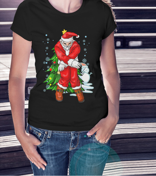 Santa Claus Funny Dance Holiday Christmas Tree Snowman T-Shirt
