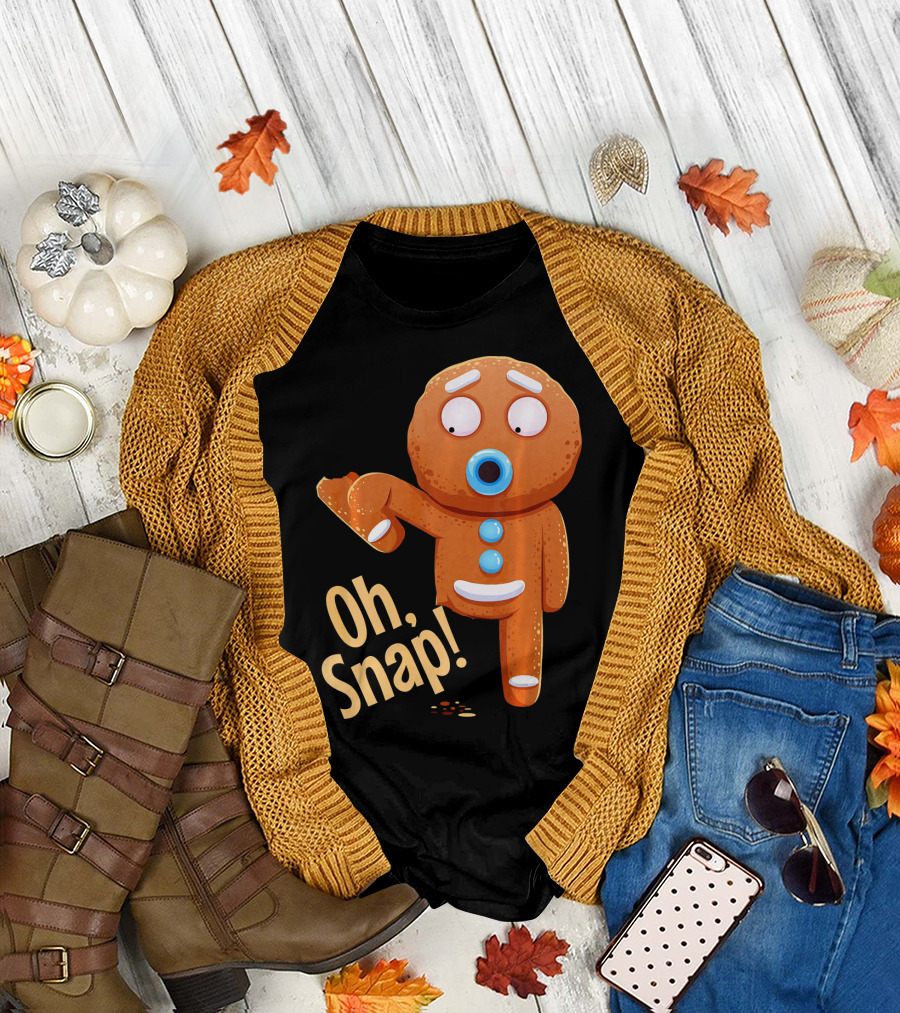 Oh Snap Gingerbread Cookie Cartoon with Missing Leg and Shocked Expression T-Shirt
