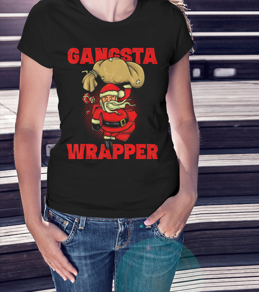Gangsta Wrapper Funny Santa With Bag Of Presents T-Shirt
