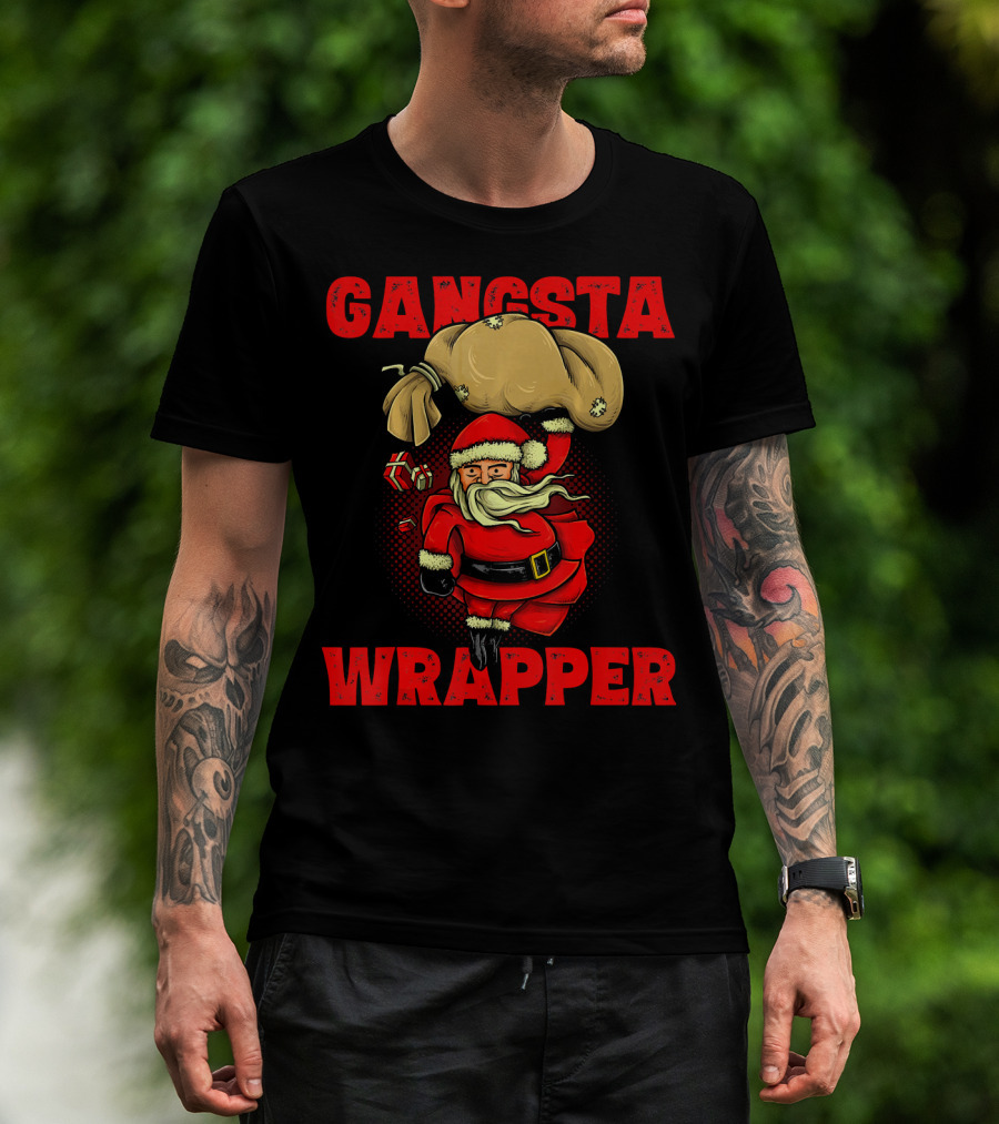 Gangsta Wrapper Funny Santa With Bag Of Presents T-Shirt