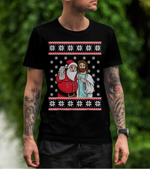 Christmas Drinking Party Santa Jesus Cheers Coq T-Shirt