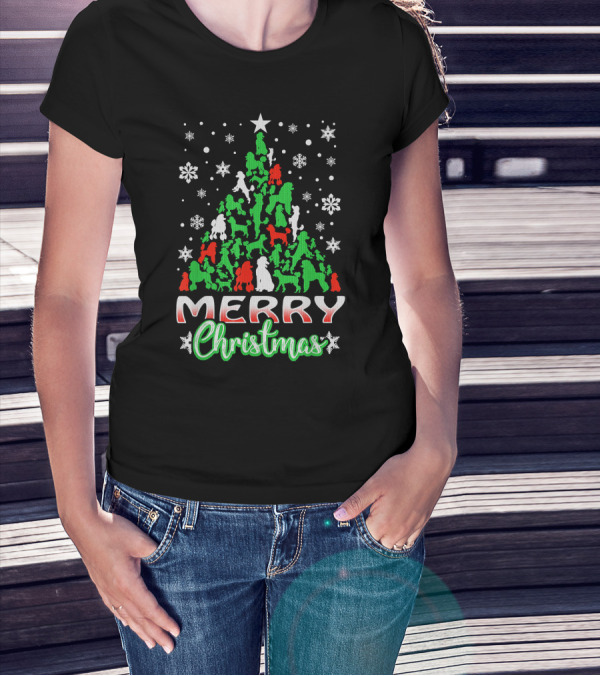 Merry Christmas Poodle Tree Snowflakes T-Shirt
