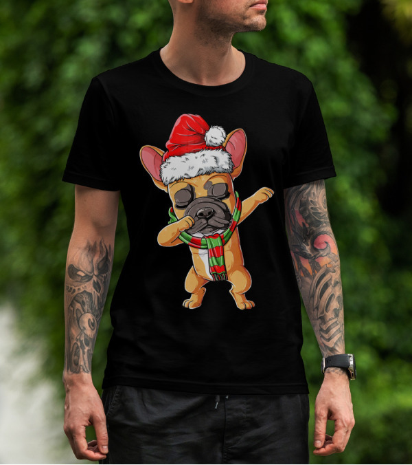 Dabbing French Bulldog Santa Christmas T-Shirt