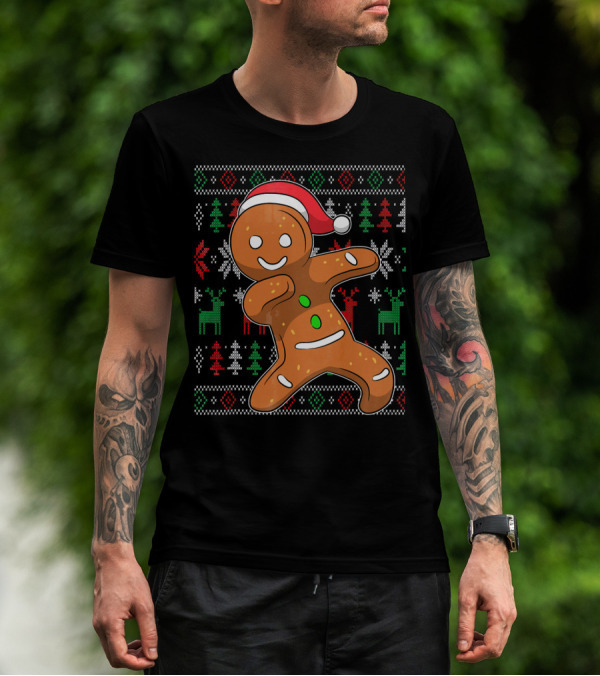 Ugly Christmas Sweater Dabbing Gingerbread Man Santa Hat Holiday T-Shirt