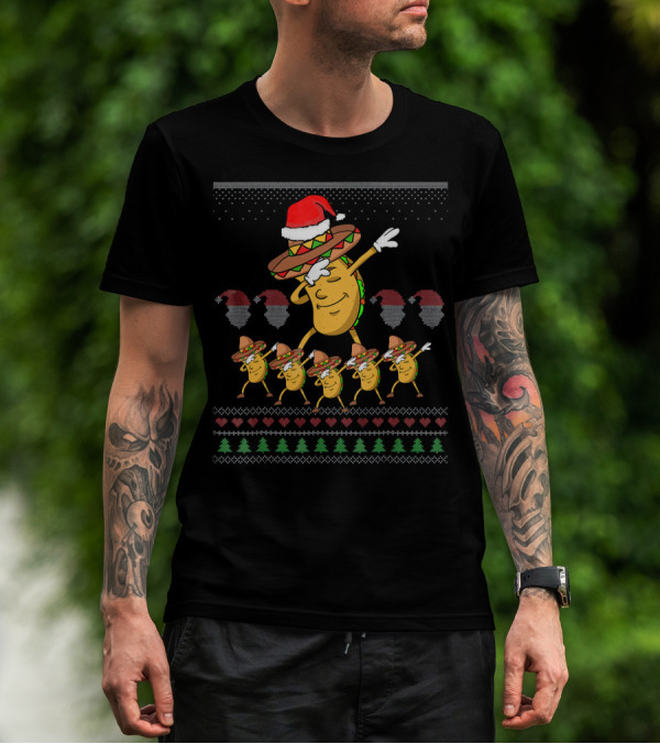 Dabbing Santa Hat Taco Christmas Dance Party Ugly T-Shirt