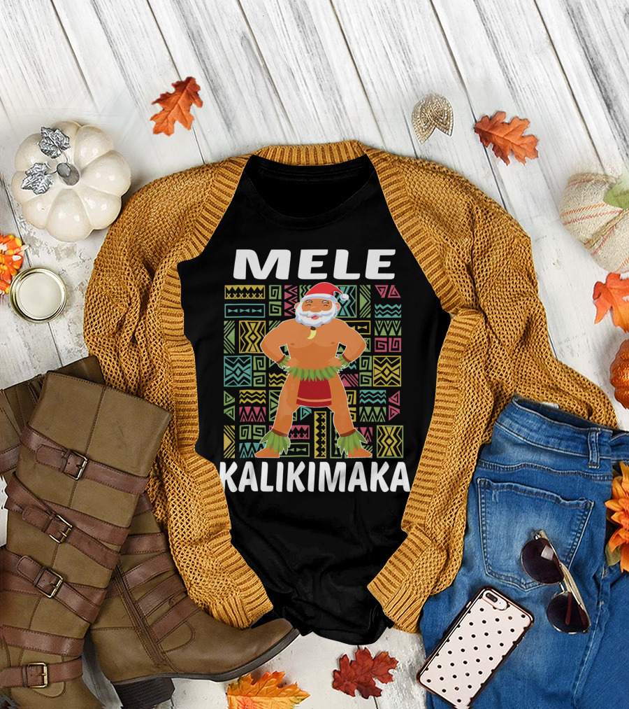 Mele Kalikimaka Hawaiian Santa on Beach Christmas T-Shirt