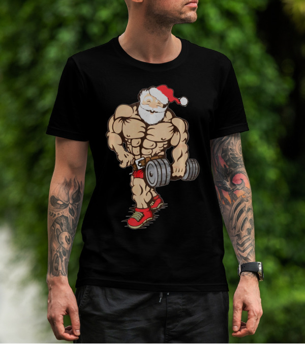 Bodybuilder Santa Muscle Gym Fitness Holiday Santa Claus Buff Christmas T-Shirt