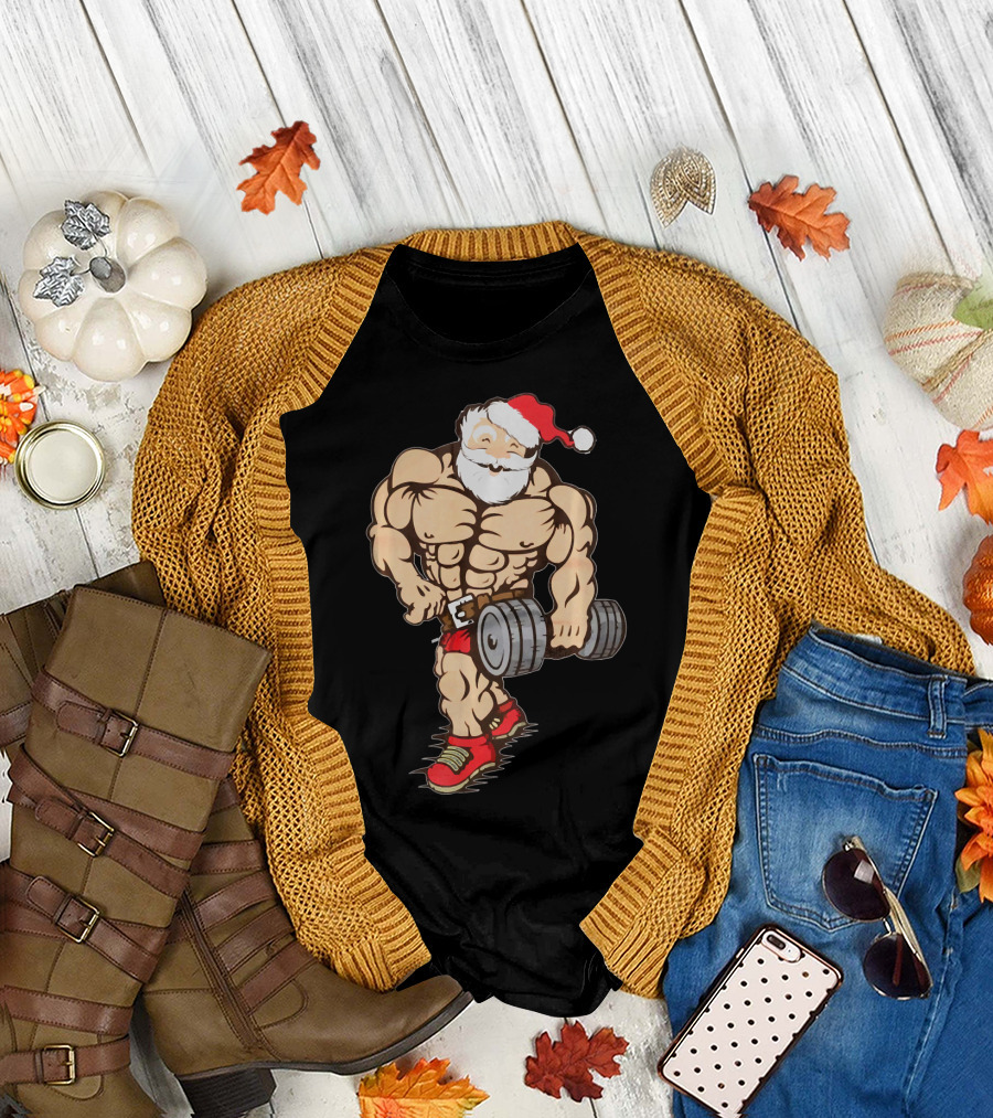 Bodybuilder Santa Muscle Gym Fitness Holiday Santa Claus Buff Christmas T-Shirt