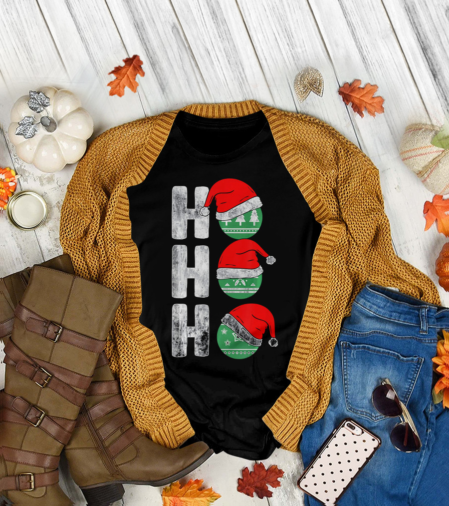 HO HO HO Santa Hat Funny Ornament Christmas Tree T-Shirt
