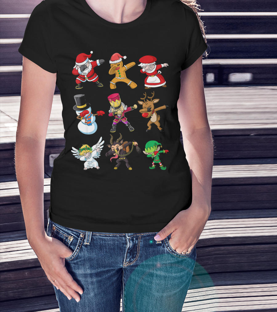 Christmas Dabbing Squad Santa Gingerbread Mrs. Claus Snowman Nutcracker Reindeer Angel Krampus Elf T-Shirt