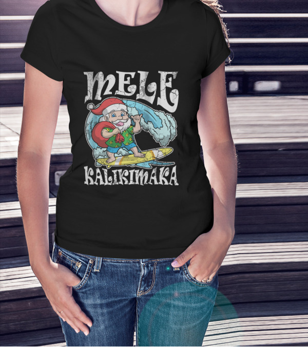 Mele Kalikimaka Santa Surfing Hawaii Christmas T-Shirt