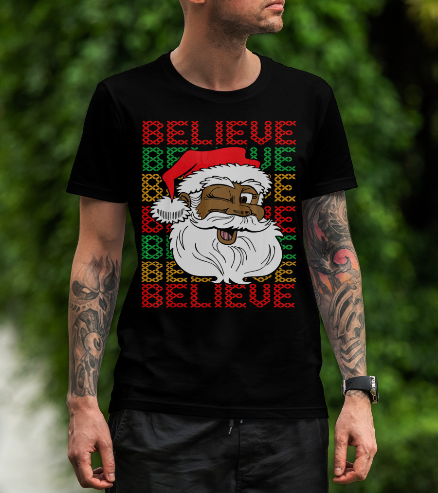 Believe Santa Fun Black Africa Christmas T-Shirt