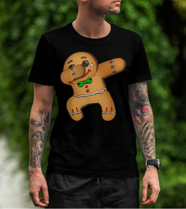 Dabbing Gingerbread Man Christmas Cookie With Bow Tie T-Shirt