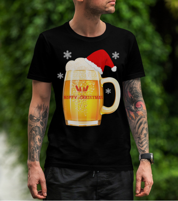 Hoppy Christmas Beer Santa Mug With Snowflakes T-Shirt
