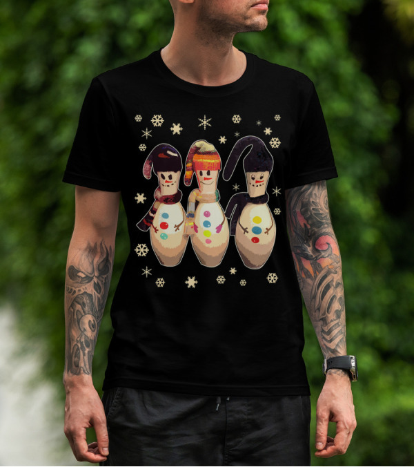 BOWLING PINS WINTER SNOWMAN SCARVES HATS SNOWFLAKES T-Shirt