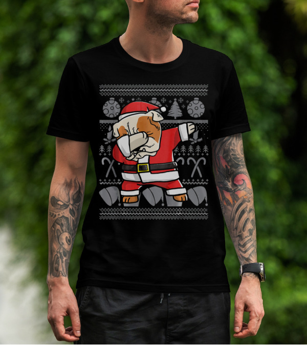 Santa Dabbing English Bulldog Ugly Christmas T-Shirt