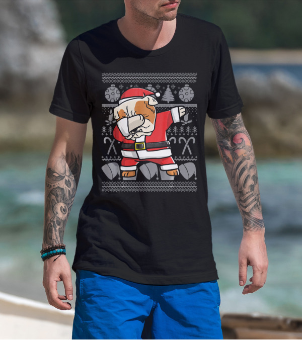 Santa Dabbing English Bulldog Ugly Christmas T-Shirt