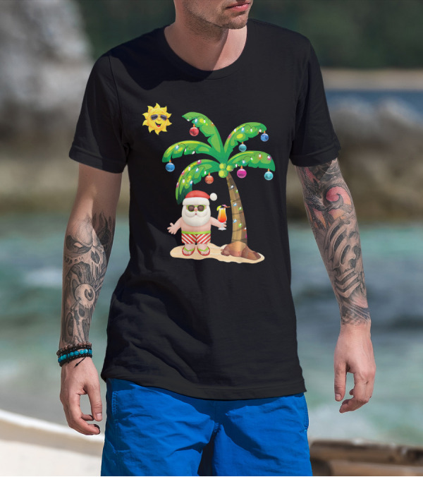 July Christmas Palm Tree Santa With Sunglasses And Cocktail T-Shirt
