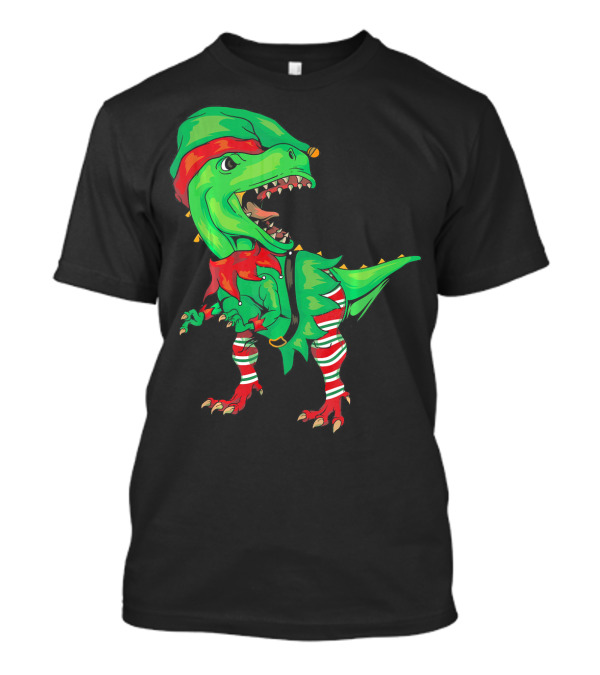 Christmas Dinosaur In Elf Costume T-Shirt