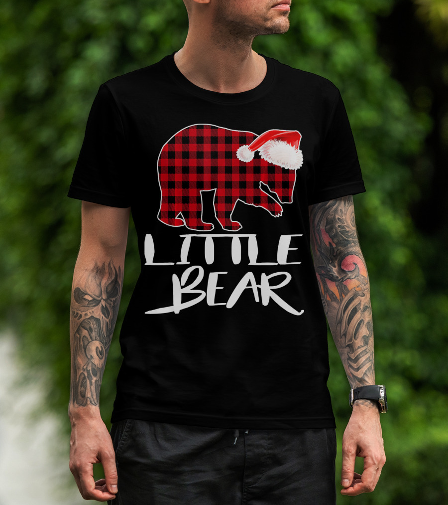 LITTLE BEAR Red Plaid Santa Hat T-Shirt