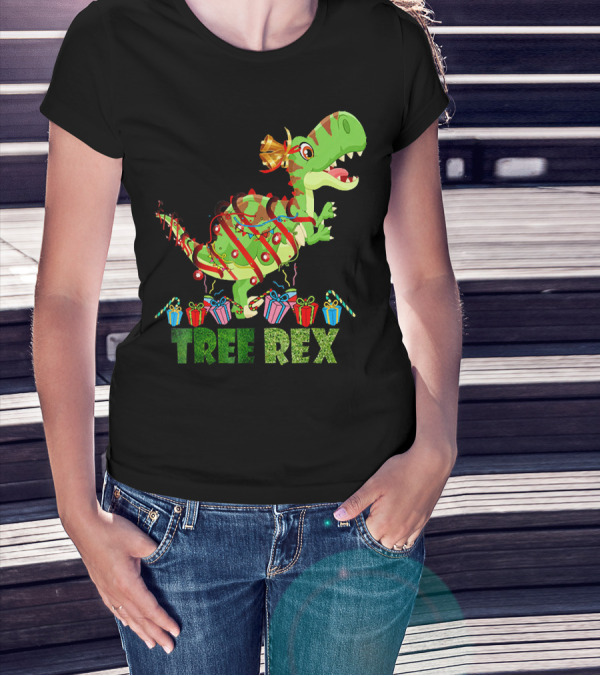 Tree Rex Funny Christmas Dinosaur With Wrapped Gifts T-Shirt