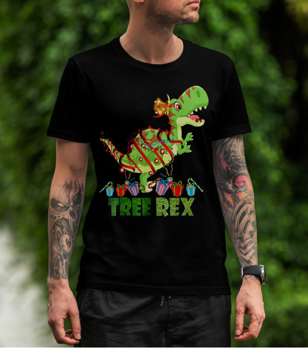 Tree Rex Funny Christmas Dinosaur With Wrapped Gifts T-Shirt