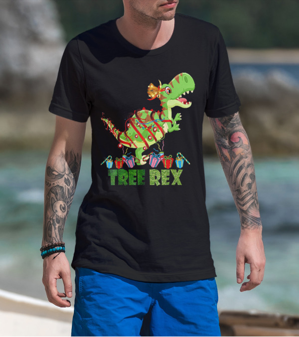 Tree Rex Funny Christmas Dinosaur With Wrapped Gifts T-Shirt